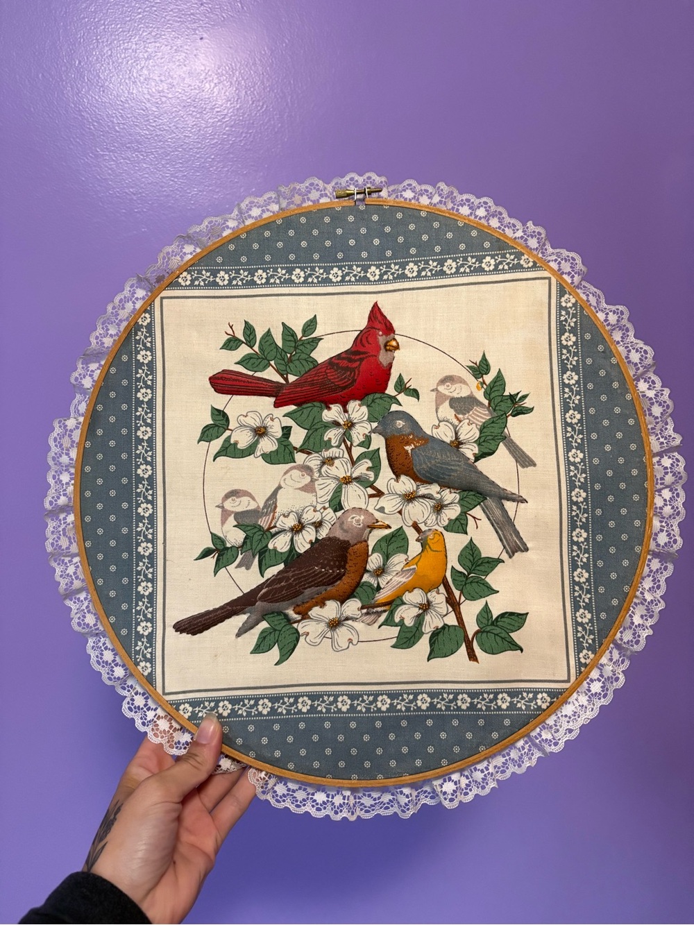 Handcrafted Bird Embroidery Hoop Wall Art - Multicolor